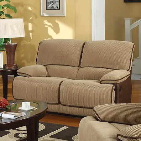 Casual Dual Reclining Loveseat with Faux Leather and Corduroy